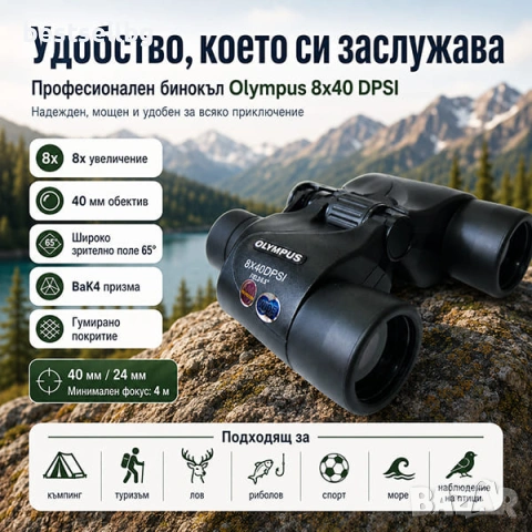 Професионален мощен туристически бинокъл Olympus 8x40 за лов риболов, снимка 5 - Екипировка - 29017348