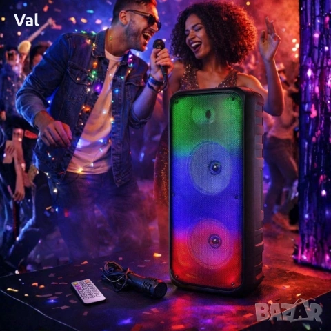 Безжична RGB тонколона – 2×8″ говорителя, Bluetooth, 1200 W, батерия 3000 mAh, снимка 4 - Тонколони - 54826911