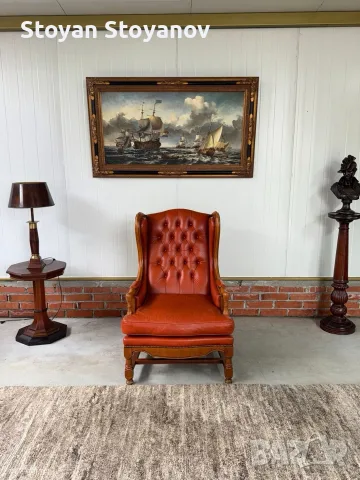 Винтидж кожен wingback фотьойл 