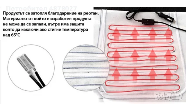 Подгряваща седалка за кола 12v подложка от 30 до 60 градуса Плюшена / Размер: 50/100 см; Зареждане: , снимка 3 - Аксесоари и консумативи - 55436659