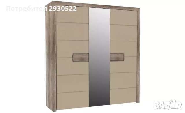 Трикрилен шкаф гардероб с огледало Тициано TZMS83-P82, размери: ш204 см*в 219 см*д60 см.