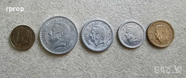 Монако. 1, 2, 5, 10 франка. 1943 - 1951 година. 5 бройки., снимка 2 - Нумизматика и бонистика - 55525764