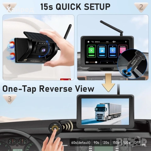 Нова URVOLAX БЕЗЖИЧНА КАМЕРА ЗА ЗАДЕН ХОД: ПРЕНОСИМА 7-ИНЧОВА APPLE CARPLAY/ANDROID AUTO - 10 000 MA, снимка 4 - Аксесоари и консумативи - 54874434