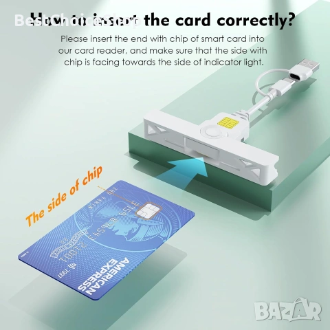 CAC четец 2 в 1 тип C с двоен конектор, DOD Military USB Common Access, четец за смарт карти, снимка 6 - Кабели и адаптери - 55039034