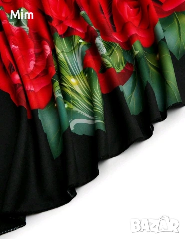 2XL Разкошна черна рокля на големи червени рози, снимка 6 - Рокли - 54828824