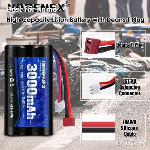 3000mAh 7.4 V литиево-йонна батерия с Deans T-щепсел 2S презареждаща се RC батерия, снимка 4 - Оригинални батерии - 54903487