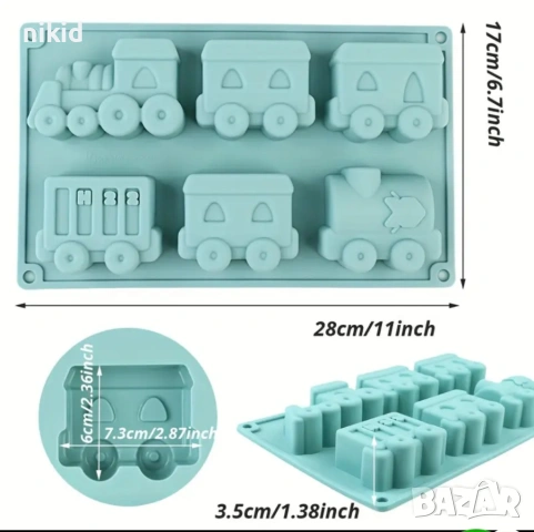 Влак с вагони и локомотив дълбок силиконов молд форма кексчета фондан шоколад тесто гипс сапун свещ, снимка 5 - Форми - 21481237