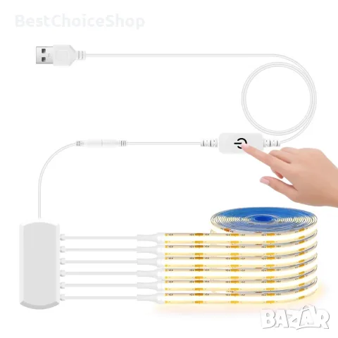 6 броя х 1м етър COB LED ленти USB димируема с докосване – топло бяло 