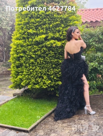 Черна абитуриентска рокля с корсет и пера - Р-р S/M, снимка 4 - Рокли - 54236198