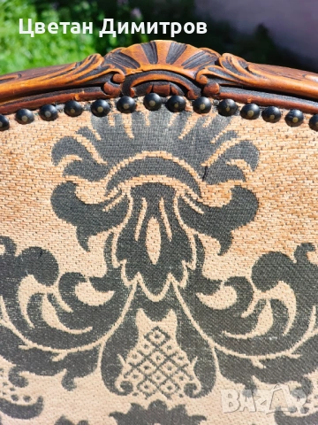 Антикварен резбован фотьойл в стил Луи XV - 19 век, снимка 14 - Дивани и мека мебел - 54135472