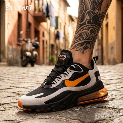 📌Мъжки Маратонки Nike Air Max 270 React – Black+Orange 40 41 42 43 44 н Цена 62€ Еконт
