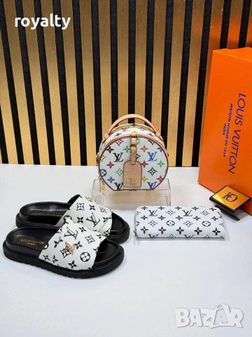 Louis Vuitton Нов Стилен Дамски Комплект Чехли Чанта Различни Модели Луи Витон , снимка 2 - Чехли - 55030890
