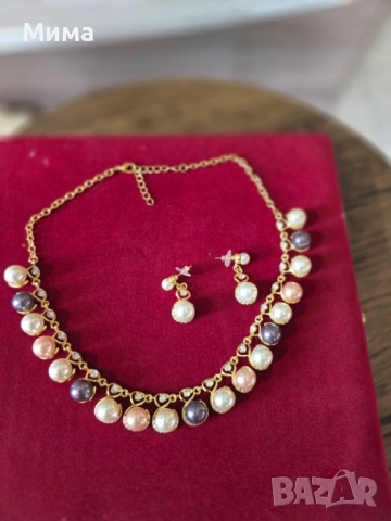 Комплект колие и обеци с изкуствена перла