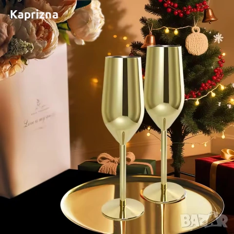 Чаши за шампанско/вино от неръждаема стомана - златисти, снимка 6 - Чаши - 54575827
