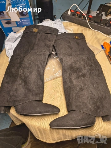 FG2 Ботуши На Ток С Обърнат Чорап Овити Черни Urelli 39 номер , снимка 3 - Дамски ботуши - 54145916