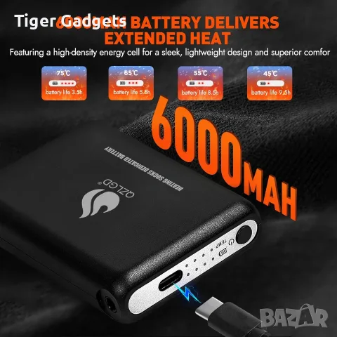 Електрически отопляеми чорапи QZLGD с 6000mAh батерия, 4 степени на затопляне, Унисекс, снимка 3 - Зимни спортове - 55393157
