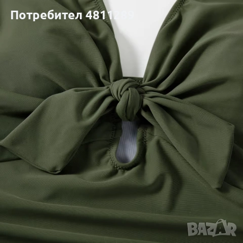 Цял бански костюм с V образно деколте и контрол на корема, цвят - черно и зелено, размер: S, снимка 5 - Бански костюми - 54451231