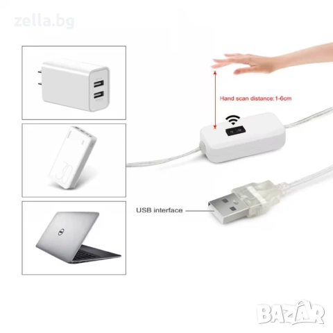 LED лента със сензор за движение, 3м, студено бяла светлина, USB 5V, SMD 2835, за кухня, баня 10105, снимка 5 - Друга електроника - 54657797