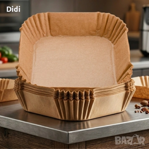 Незалепващи хартиени подложки за Air Fryer – 100 бр. - топлоустойчиви до 240°C