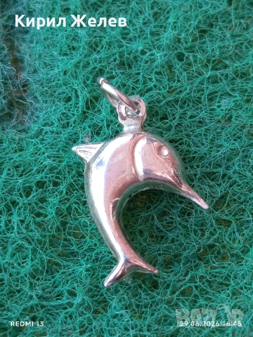 Сребърен медальон във формата на делфин 🐬 нежно Арт бижу 42474