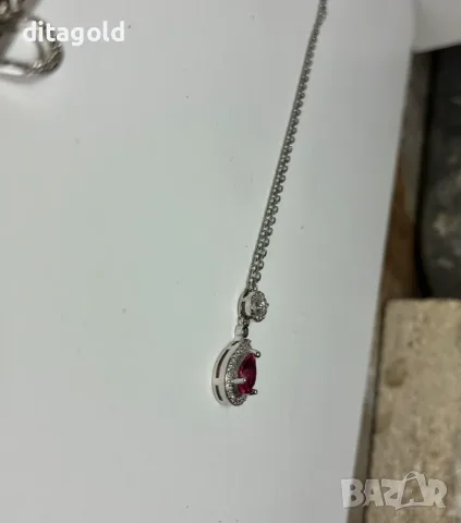 Елегантно сребърно колие с розов камък 3.70гр, снимка 2 - Колиета, медальони, синджири - 55392312