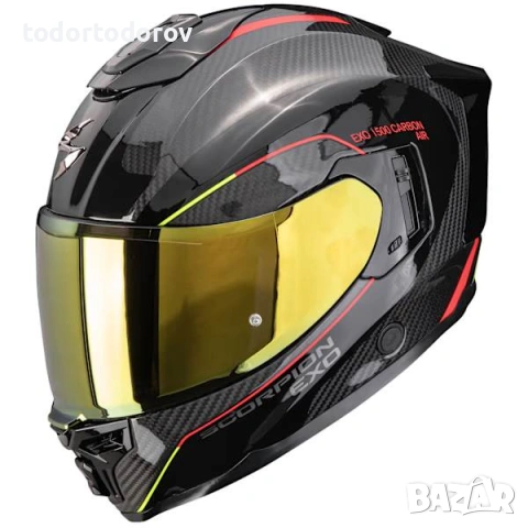 Мото каска SCORPION EXO-1500 Carbon Mundi Red/Black/Yellow Gloss,очила,2 виз. 919.04 лв. / 469.90 €