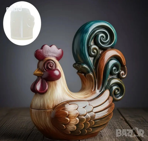 3D Голямо петле петел кокошка силиконов молд форма фондан шоколад гипс смола свещ