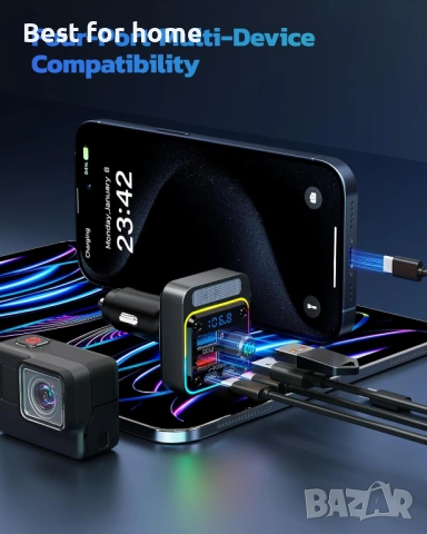 NULAXY Bluetooth 5.3 54W адаптер за кола с 4 порта за зареждане [PD 36W и QC3.0 18W], снимка 6 - Друга електроника - 54541951