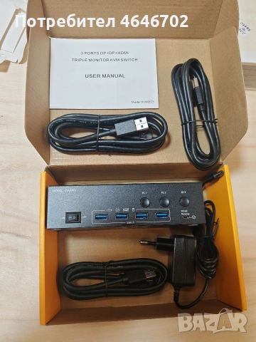 Kceve 3 портов kvm суйч, за монитори лаптопи компютри телевизори и камери., снимка 5 - Кабели и адаптери - 54555372