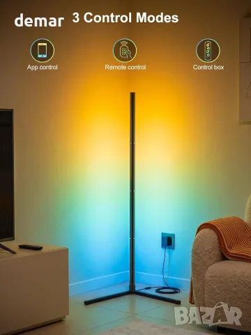 Смарт LED подова лампа с RGB подсветка, дистанционно и контрол през приложение, 2400LM, 146cm, снимка 5 - Лампиони - 55516924