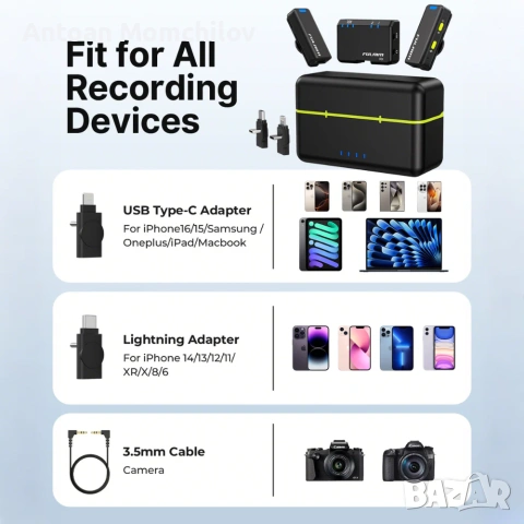 Безжичен микрофон FULAIM X6S 2 Mic комплект, снимка 9 - Микрофони - 54963832