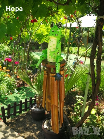 Вятърен звънец от дърво и бамбук Жаба, снимка 4 - Градински мебели, декорация  - 53968203
