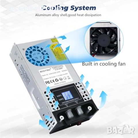 BOSYTRO захранване 12V 50A 600W регулируемо, снимка 6 - Захранвания и кутии - 55017002