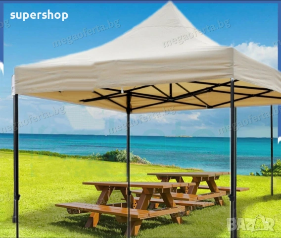 Градинска сгъваема шатра 3х3 усилена конструкция и гумирано покривало