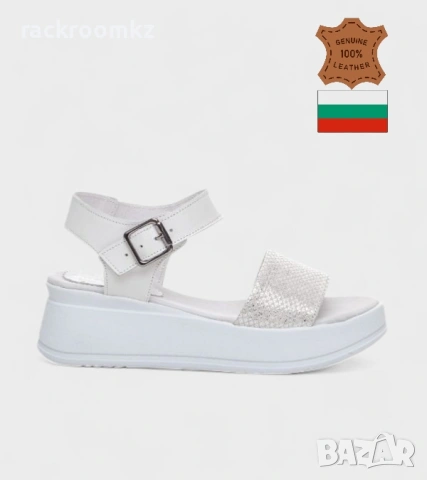 Дамски кожени сандали на платформа – бели със змийски ефект 236162-1578B white-snake