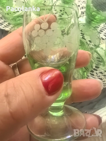 ретро чаши зелено стъкло, снимка 4 - Чаши - 54317882