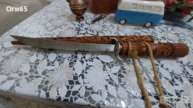 Азиатски меч. сабия. кортик красива изработка с дърворезба. , снимка 6 - Антикварни и старинни предмети - 54503420