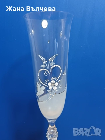 Сватбени ритуални чаши Е2 - ръчно рисувани, снимка 3 - Сватбени аксесоари - 54057542