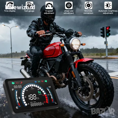 Цифров скоростомер за мотоциклет 7.7" Километраж 199 км/ч Автоматична яркост – 7.7 инча 12V , снимка 5 - Аксесоари и консумативи - 55415575