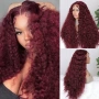 Тъмно червена Бургунди къдрава перука 70 см Lace Front 13x4x1, снимка 1