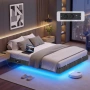 Плаващо легло с LED осветление, 140 x 200 см, тапицирани ръбове, 2 контакта, USB-A и USB-C портове, , снимка 1