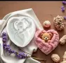 мече в плетено сърце плетиво плетка силиконов молд форма фондан, снимка 4