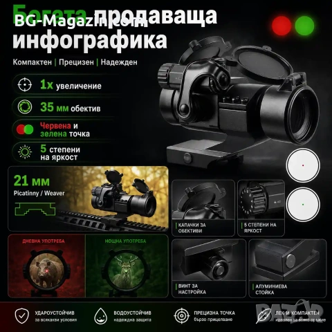 Тактически бързомер Beileshi RD30D прицел мерник за въздушна пушка лов еърсофт бързомерец прицел, снимка 8 - Оборудване и аксесоари за оръжия - 51051423
