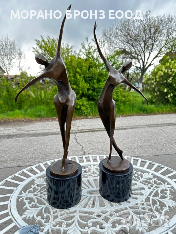 Чифт луксозни Арт Деко бронзови танцьорки (51.5 см, 8.3 кг) – Подпис Milo – Печат Paris