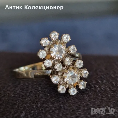 Златен пръстен. 18 Карат. Диаманти. Винтидж, снимка 5 - Пръстени - 55408421