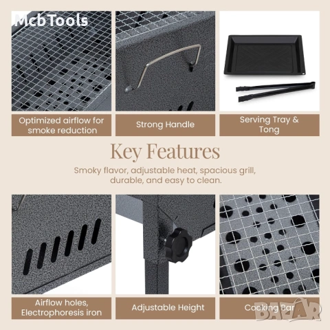 Преносимо сгъваемо голямо барбекю с регулируема височина, снимка 5 - Барбекюта - 54090214