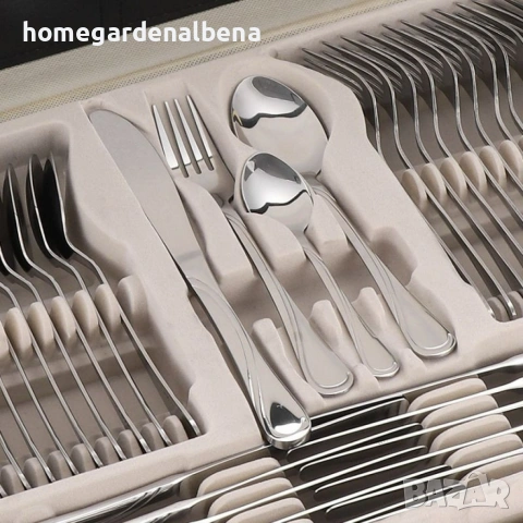 Луксозен комплект прибори Cheffinger – 72 части със златно/сребърно покритие + куфар, снимка 6 - Прибори за хранене, готвене и сервиране - 54166467