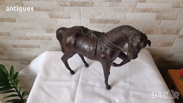Стара фигура на кон - естествена кожа - 30/32см, снимка 2 - Антикварни и старинни предмети - 53955477