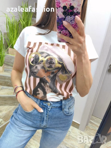 Дамски тениски с куче - Цветове, снимка 2 - Тениски - 54172983