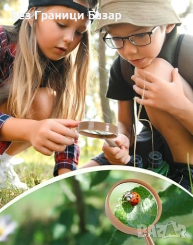 Нов Детски комплект за лов на насекоми 2 деца с кеп лупа чанта Играчки, снимка 3 - Образователни игри - 54042624
